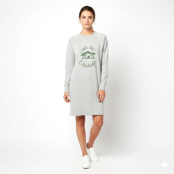 Ivory Ella Aida Mission Dress Sweatshirt Tunic XS Gray Save the Elephants NWT - Picture 1 of 12